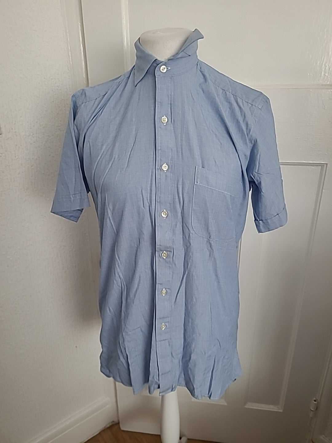 Mens Charles Tyrwhitt Size 15" Blue Short Sleeved Shirt