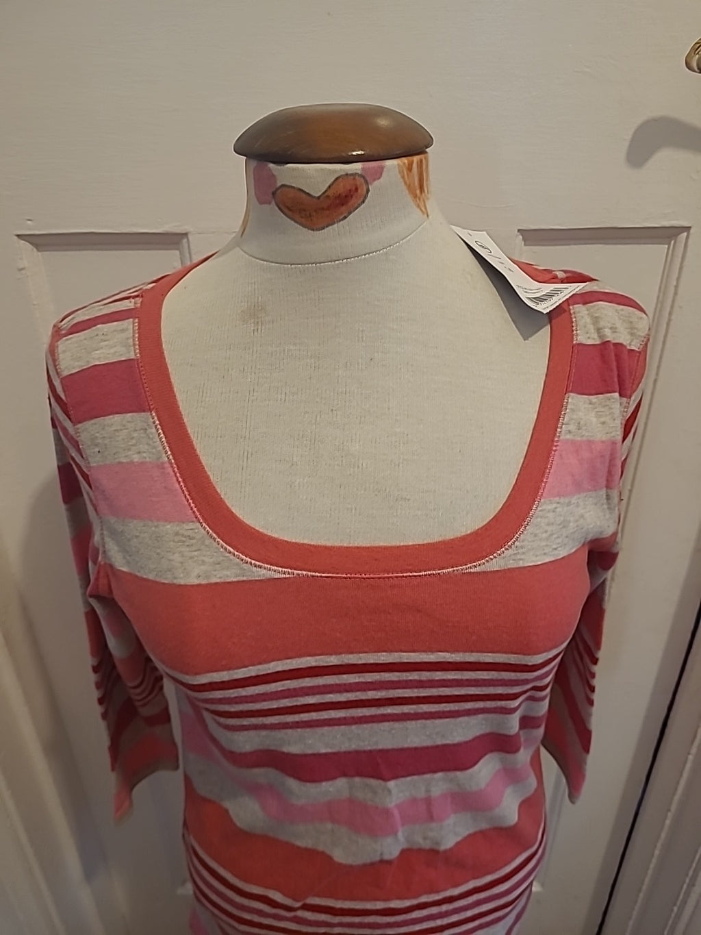 Brand New Ladies George Size 14 Pink/Grey/Red Striped Tshirt