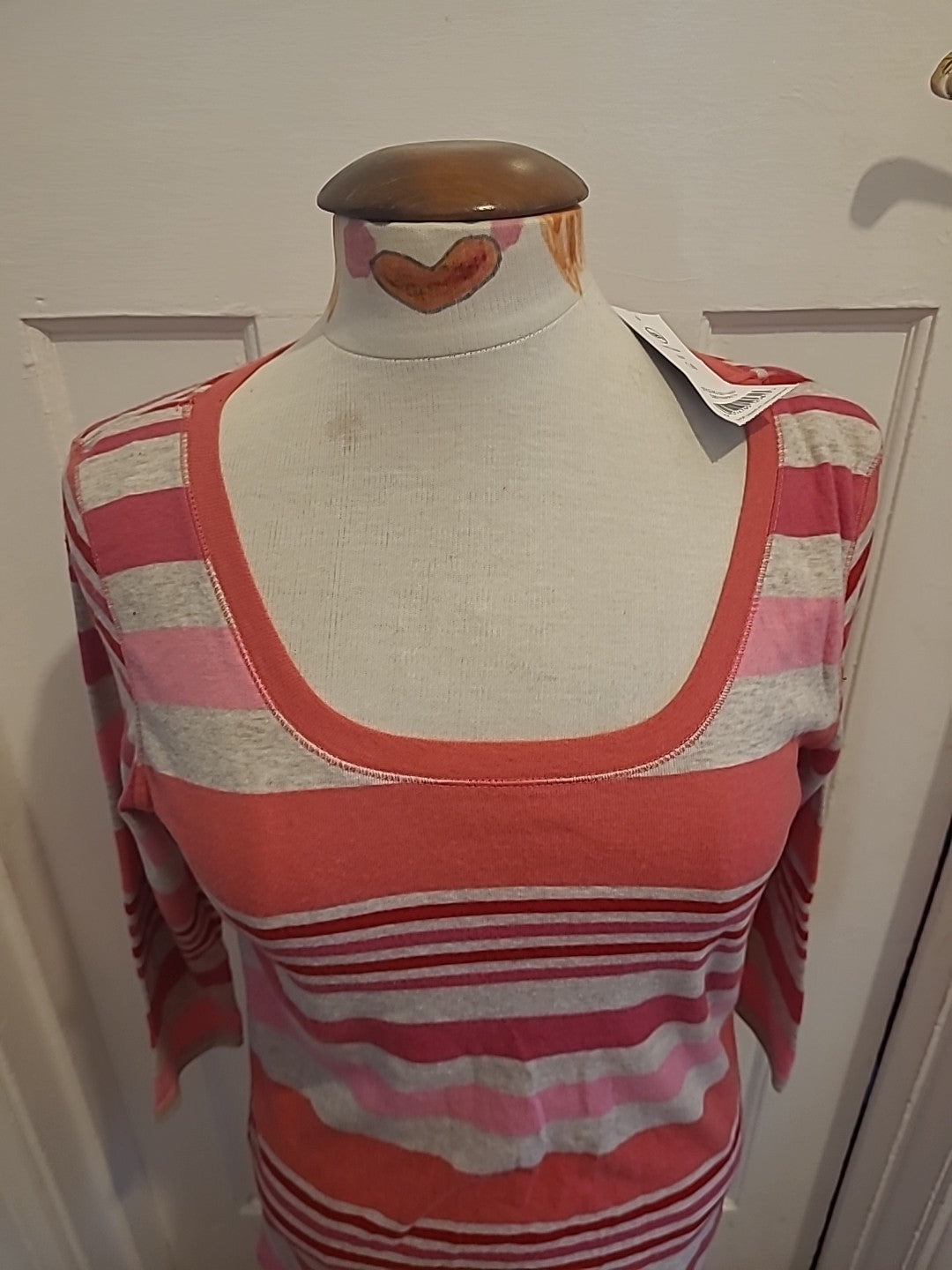 Brand New Ladies George Size 14 Pink/Grey/Red Striped Tshirt