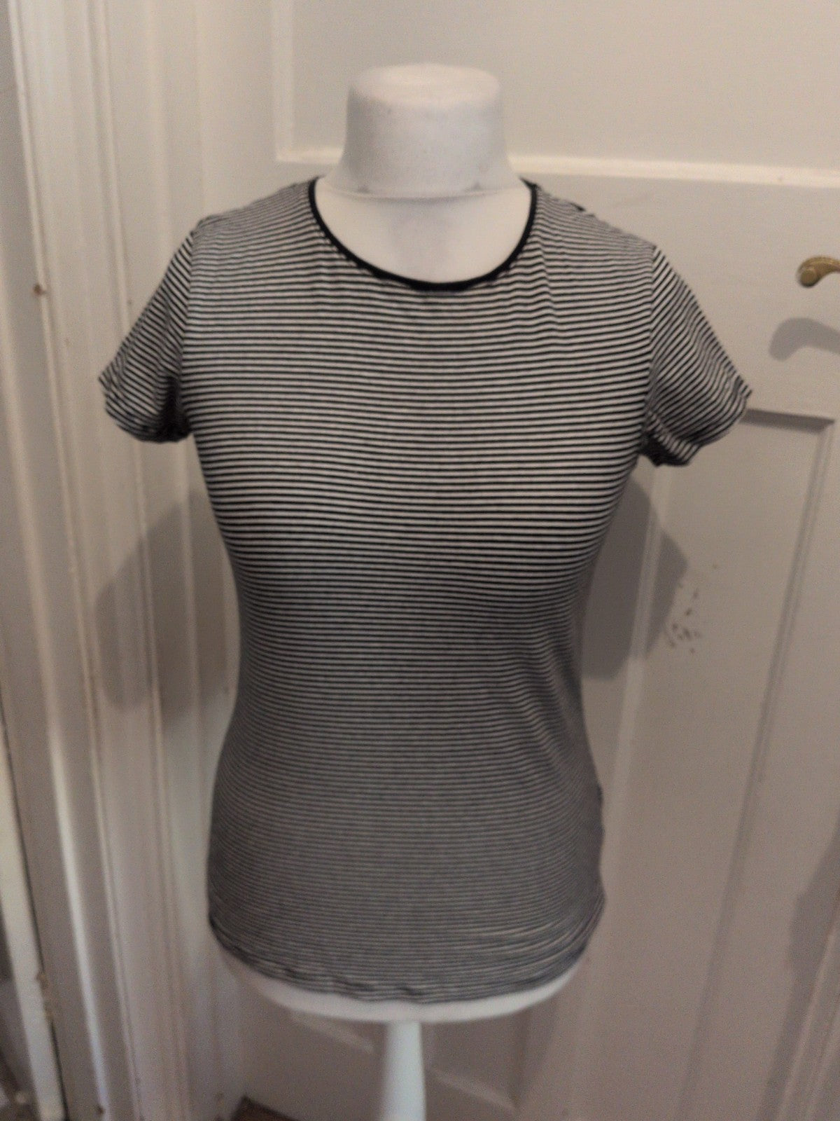Primark 12 Black Stripe Stretch Crew Short Sleeve T-shirt