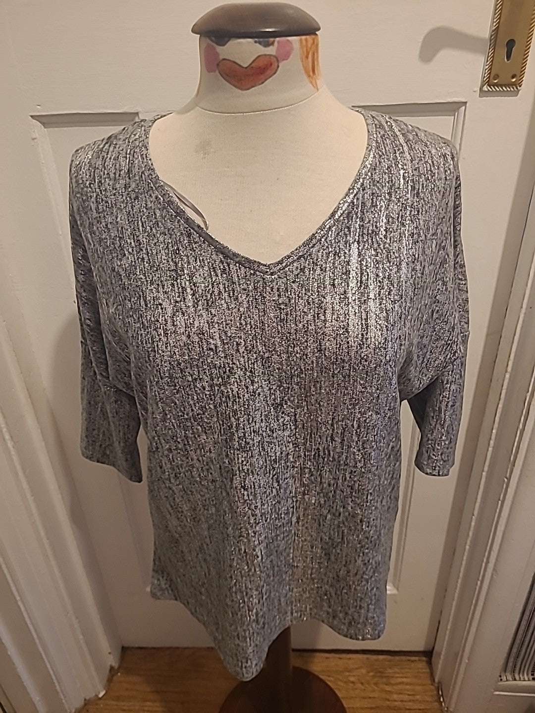 Ladies Tu Size 12 Metallic Silver Mid Sleeved Tshirt