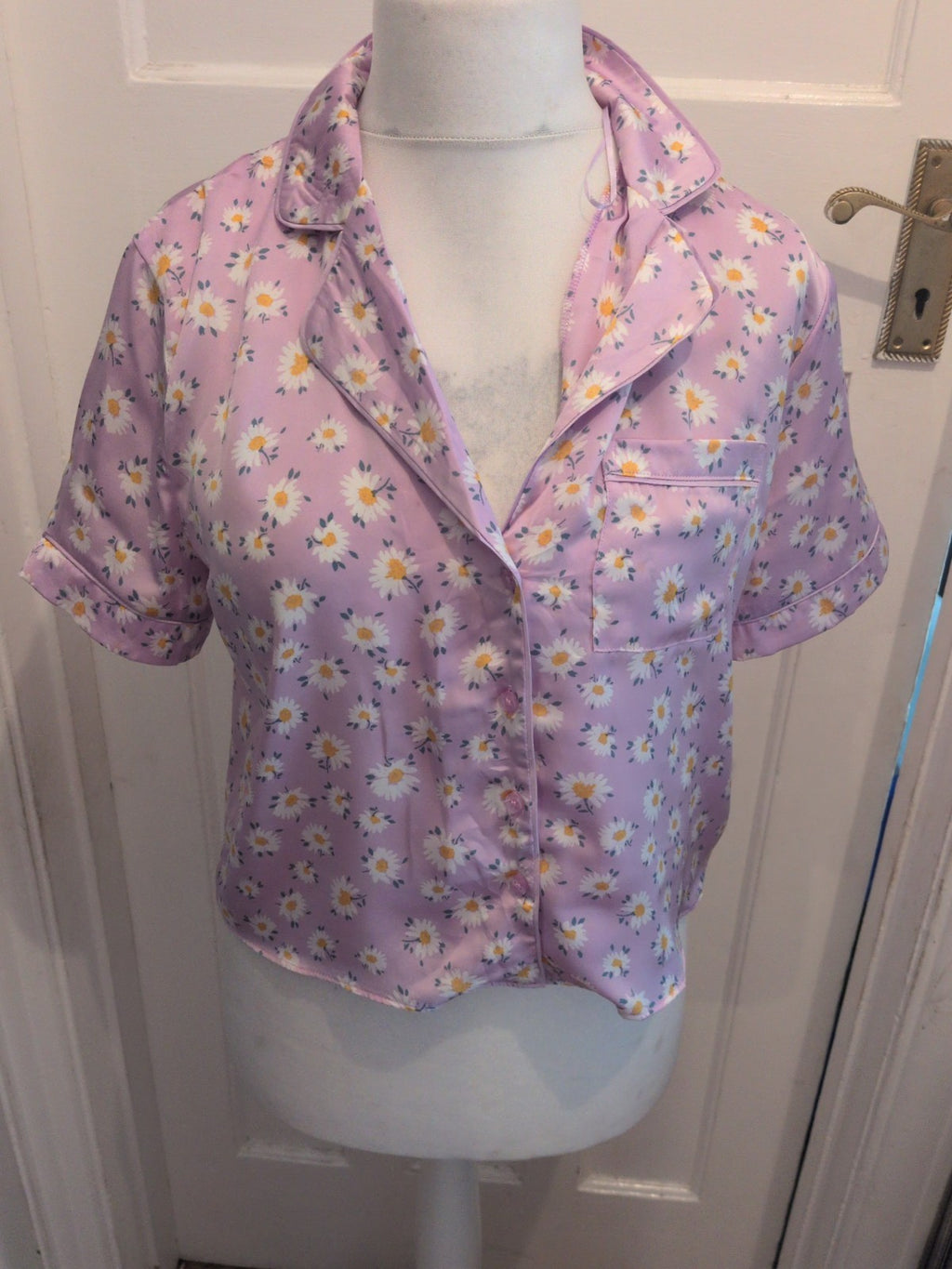 Primark Small Purple Daisy Collared Short Sleeve Night Pyjama Top