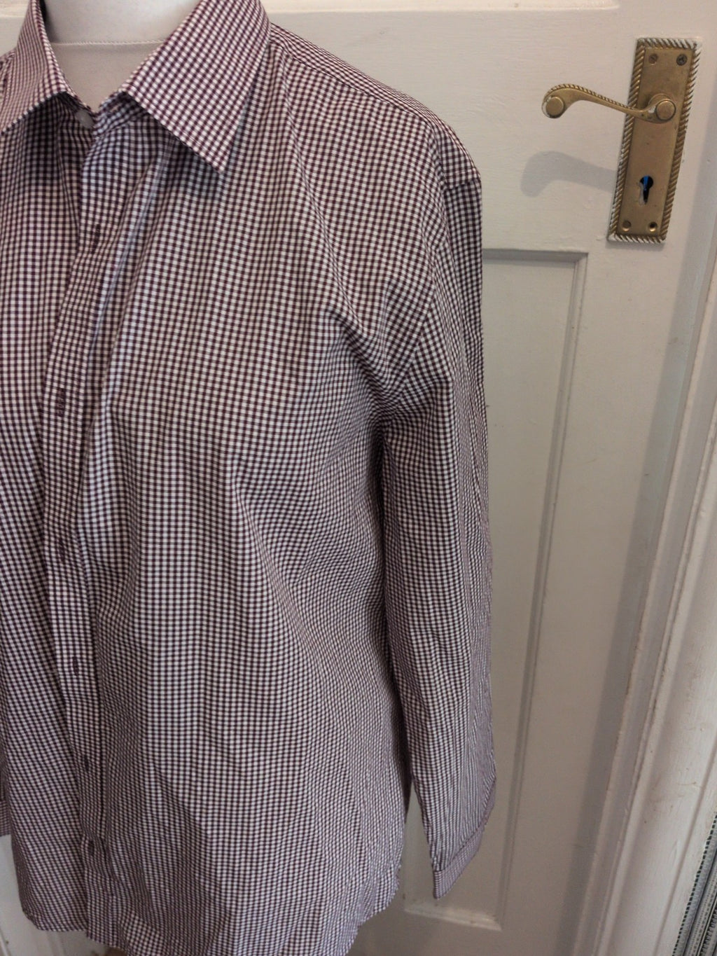 F&F 17.5 Slim Fit Long Sleeve Shirt Purple Check