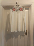 Ladies A+G Size XS White Floral Mesh Long Sleeved Blouse