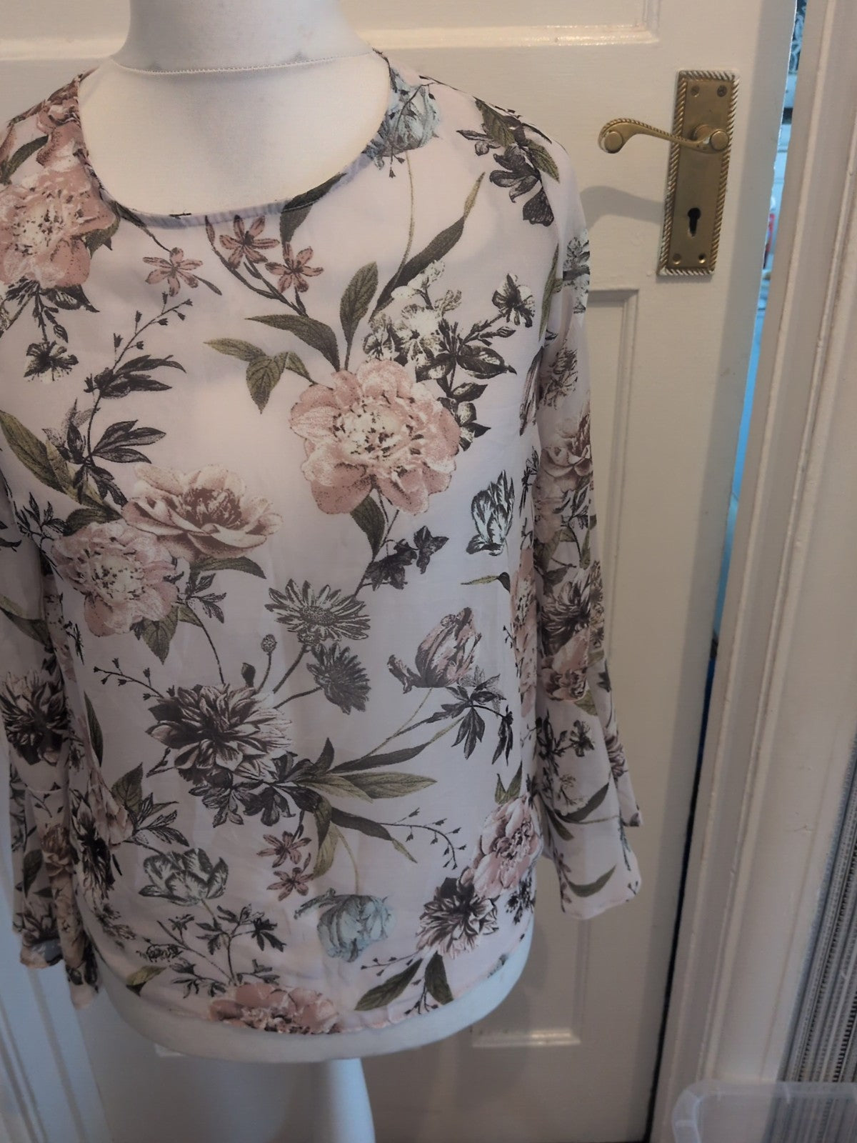 New Look 10 Pale Pink With Floral Long Sleeve Blouse