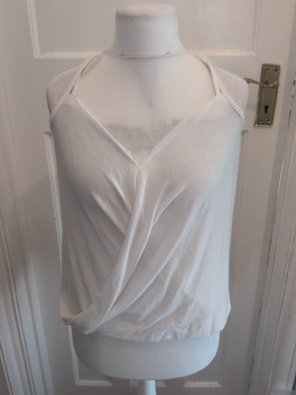 Ladies Primark Size 8 White Cross Over Sleeveless Top