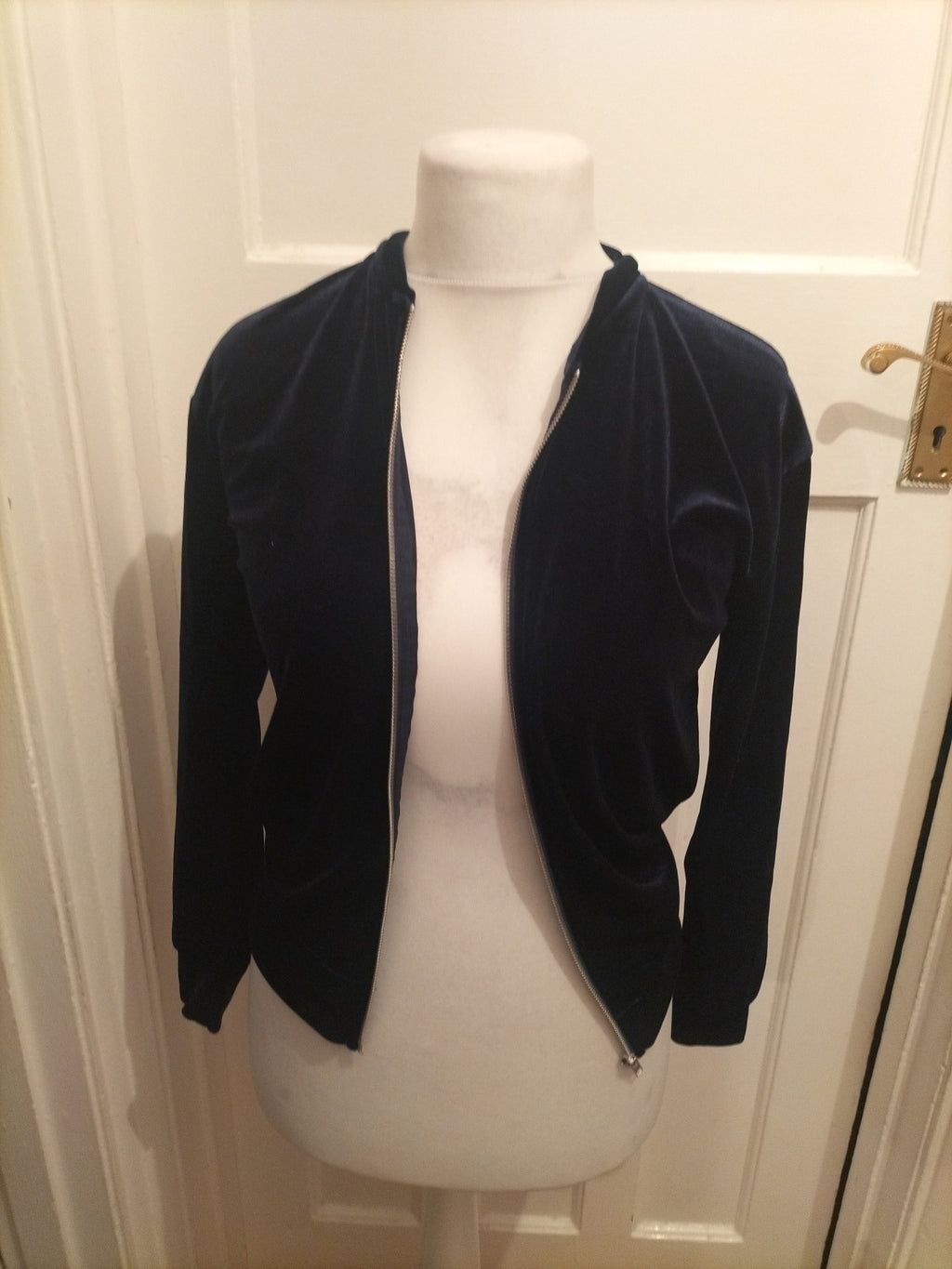 Ladies Primark Size 8 Navy Velvet Style Full Zip Top
