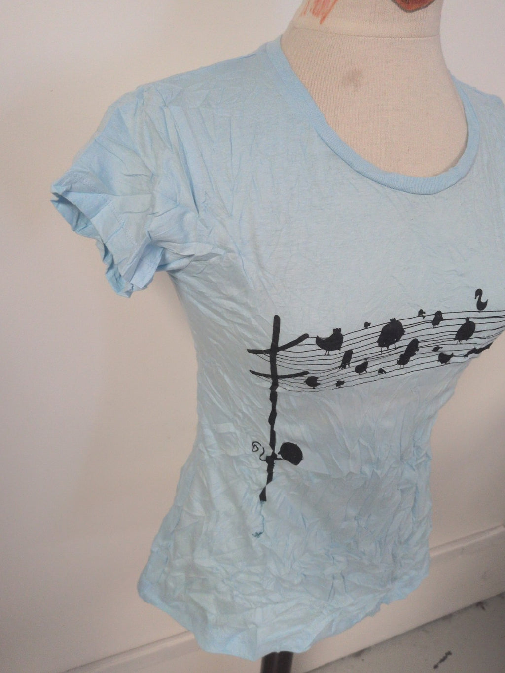 Ladies Monster Threads Size Medium Blue Note Short Sleeve T-shirt