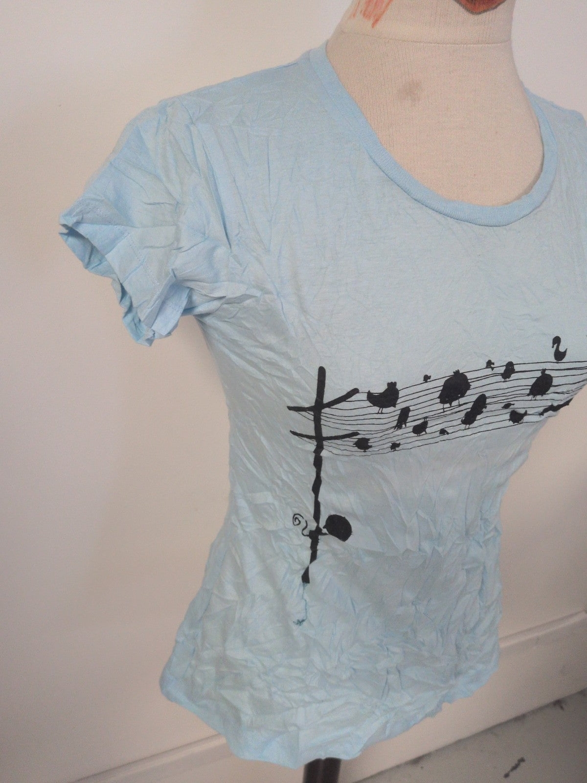 Ladies Monster Threads Size Medium Blue Note Short Sleeve T-shirt