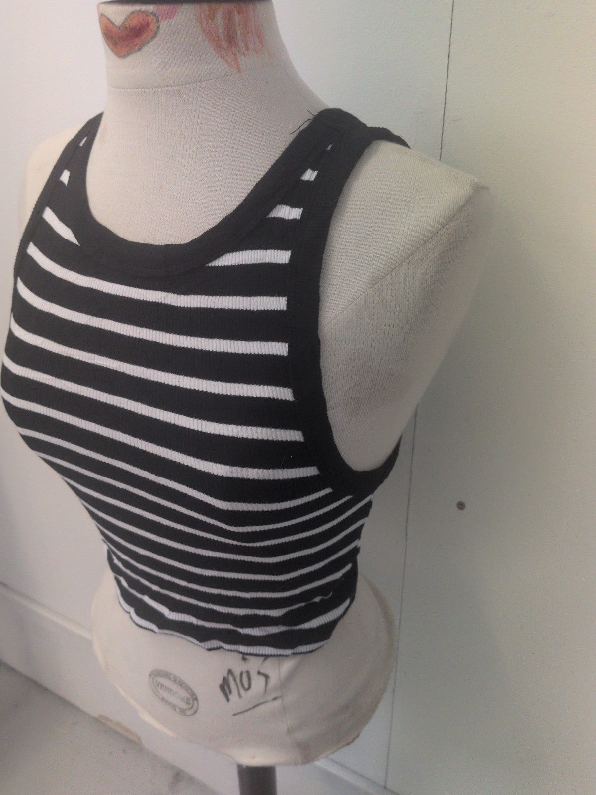 Ladies Primark Size Small Black Stripe Fitted Sleeveless T-shirt