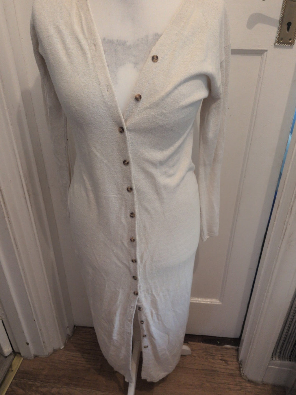 Topshop 12 Cream Buttoned Long Length Long Sleeve Dress