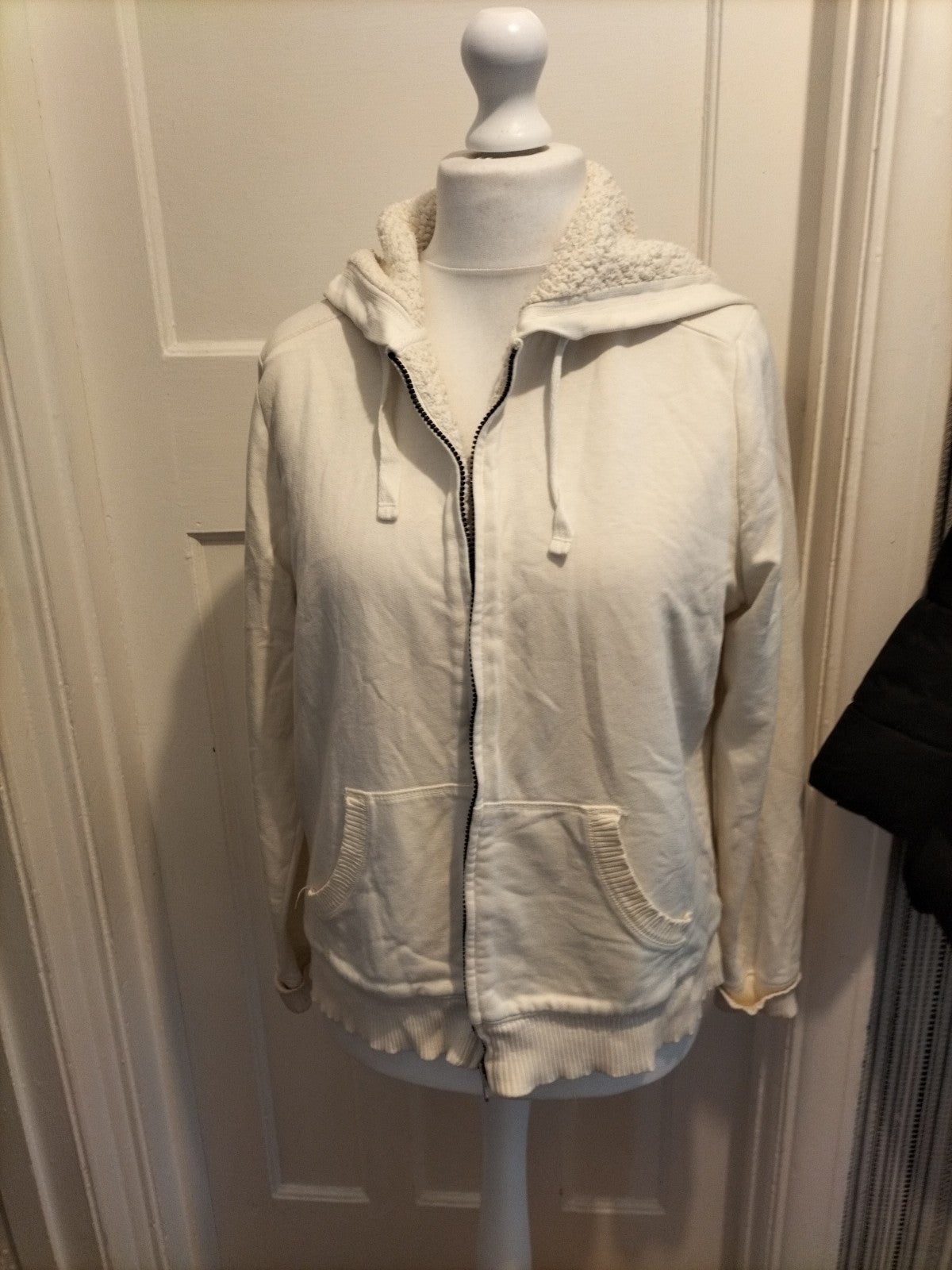 Ladies Faded Glory Size 12-14 White Fleece Lined Zipped Hoodie