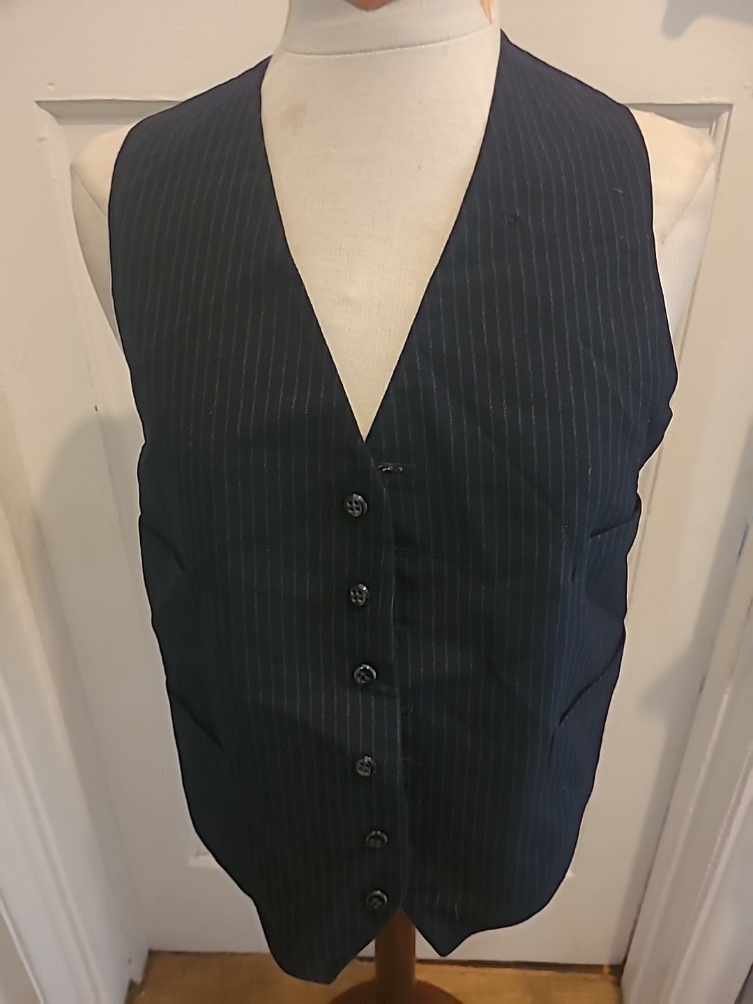 Boys Size Large Navy Pinstripe Lined Waistcoat