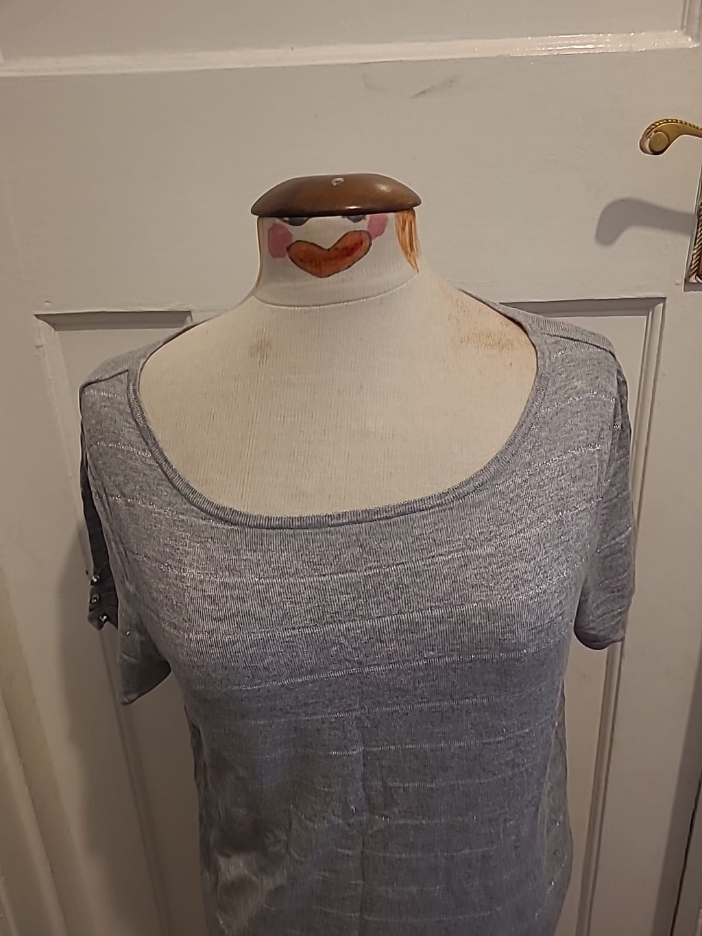 Ladies Size Medium Grey/Silver Striped Short Sleeved Tshirt