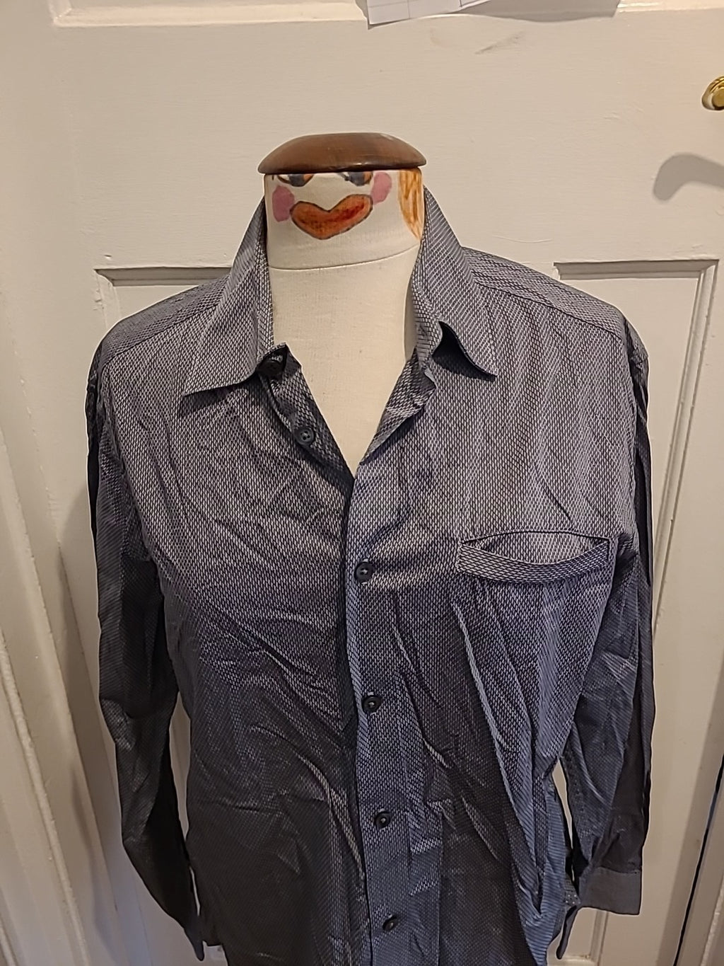 Mens Autograph Size Medium Grey/White/Black Long Sleeved Suprima Cotton Shirt