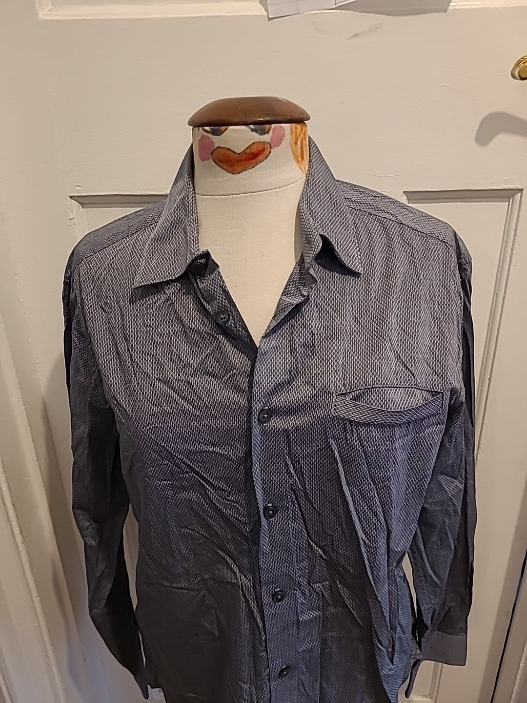 Mens Autograph Size Medium Grey/White/Black Long Sleeved Suprima Cotton Shirt