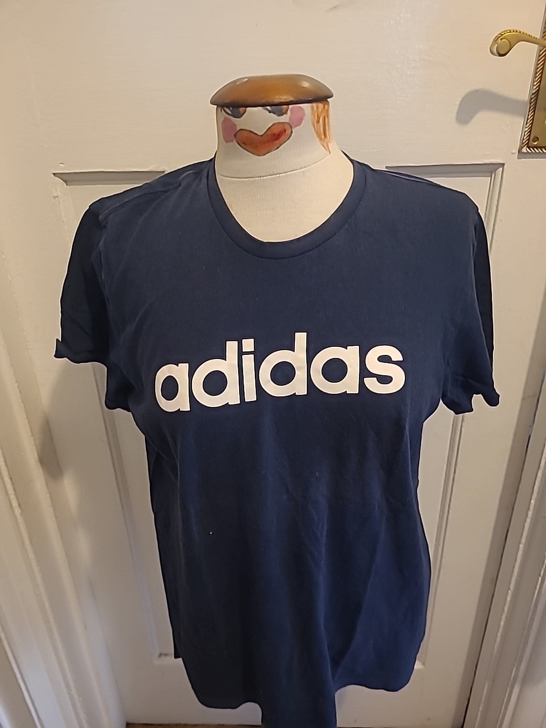 Mens Adidas Size Small Navy With White Print Short Sleeved Tshirt