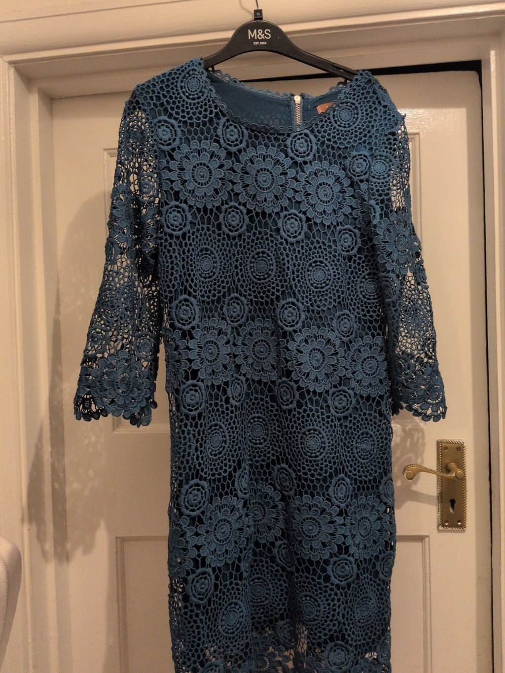 Jolie Moi Teal Lace Lined Long Sleeve Dress