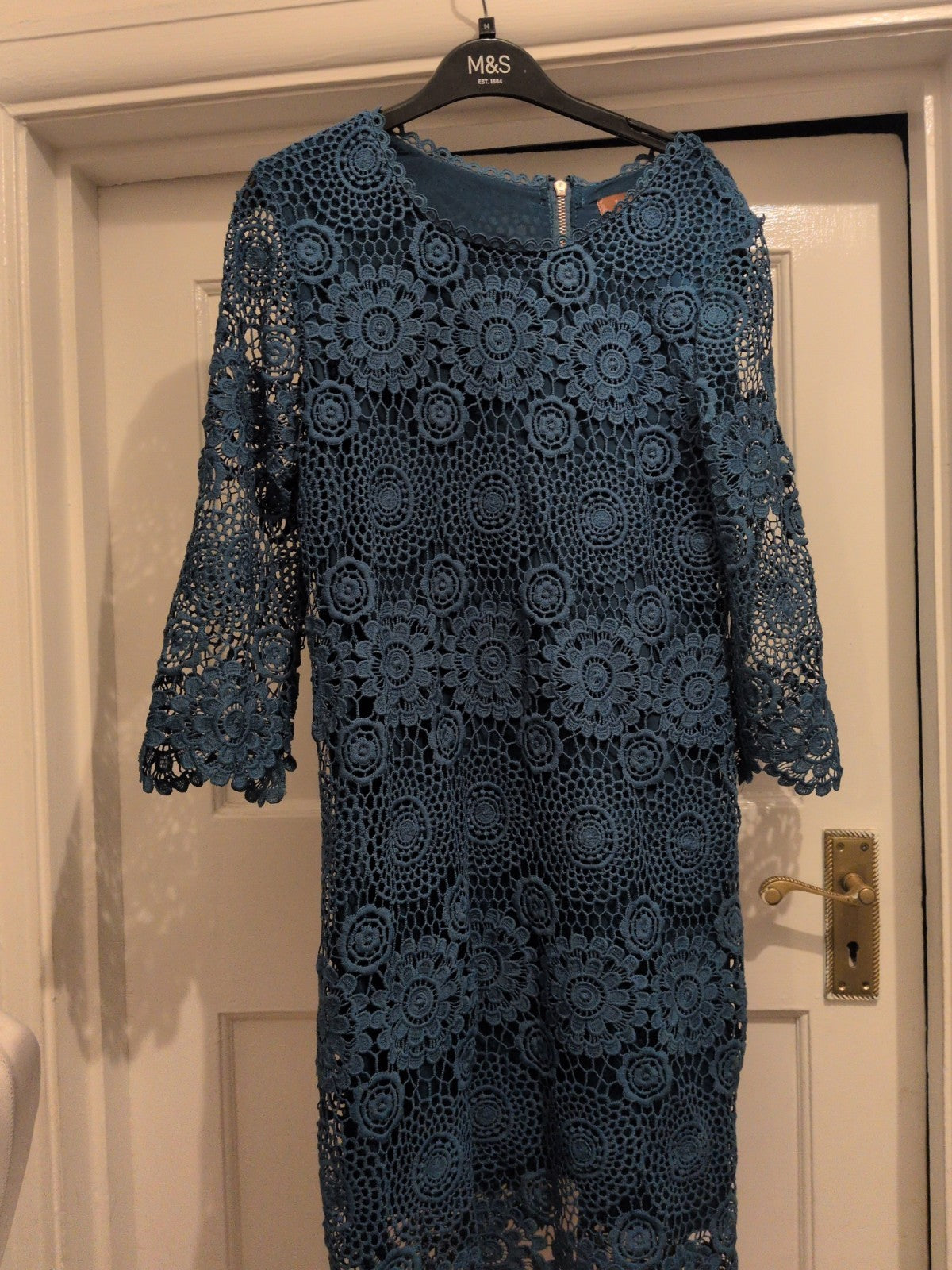 Jolie Moi Teal Lace Lined Long Sleeve Dress