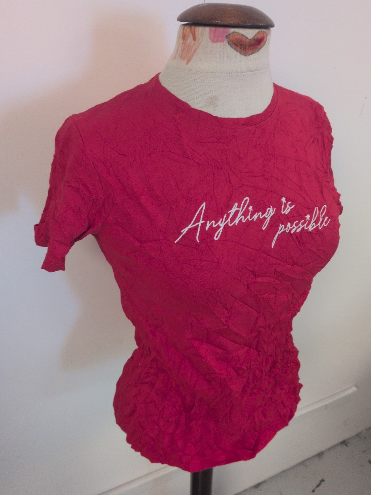 Ladies New Look Size 10 Red Anything Is Possible Short Sleeve T-shirt