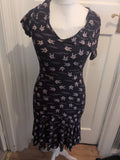 Next 12 Navy With Pink Birds Short Sleeve Dress