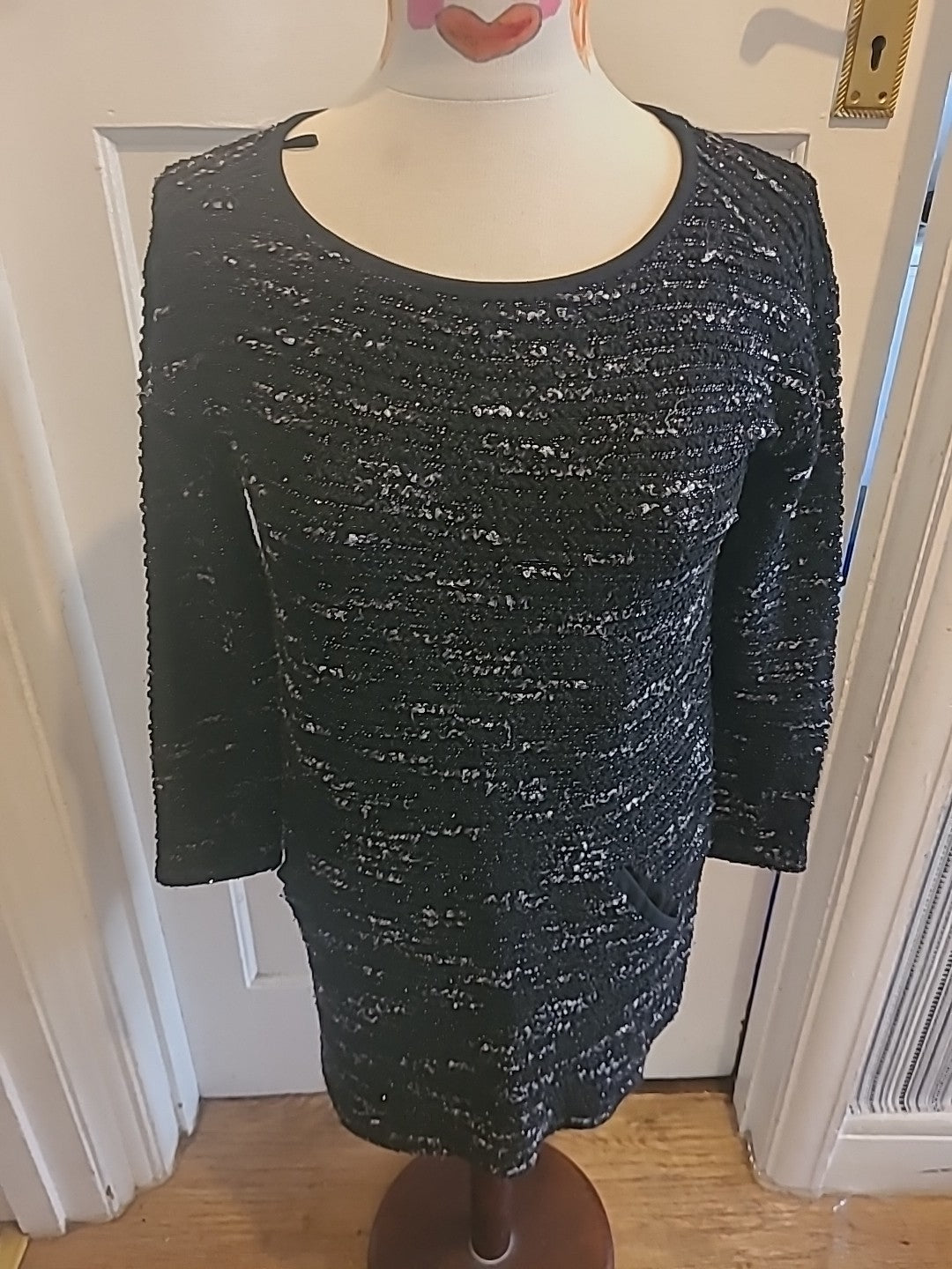 Ladies Next Size 6 Black Fleck Mid Sleeved Dress
