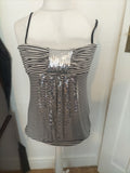 Ladies Amisu Size Large Striped Sequin Sleeveless Blouse
