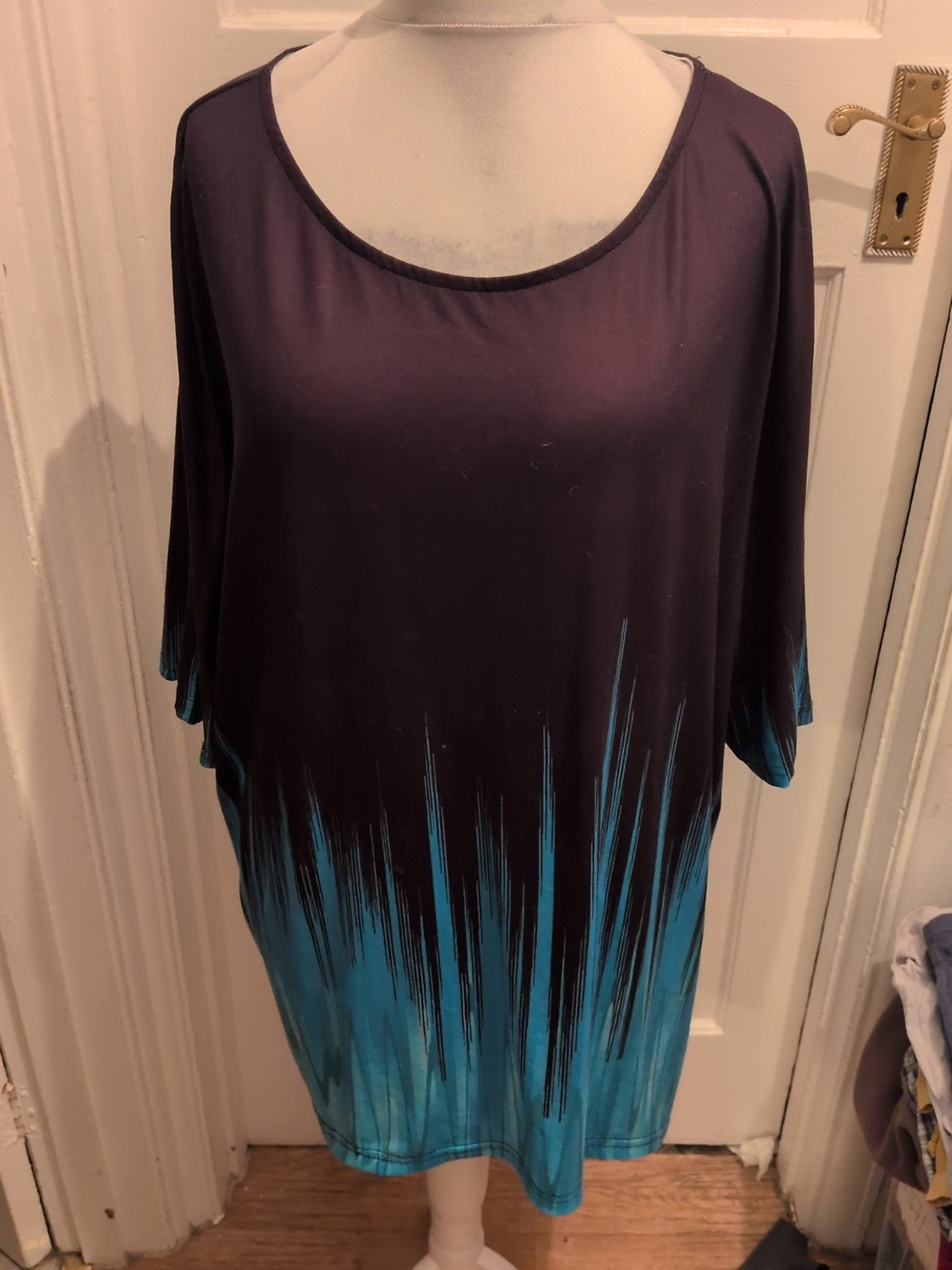 4XL Black And Blue Short Sleeve Blouse