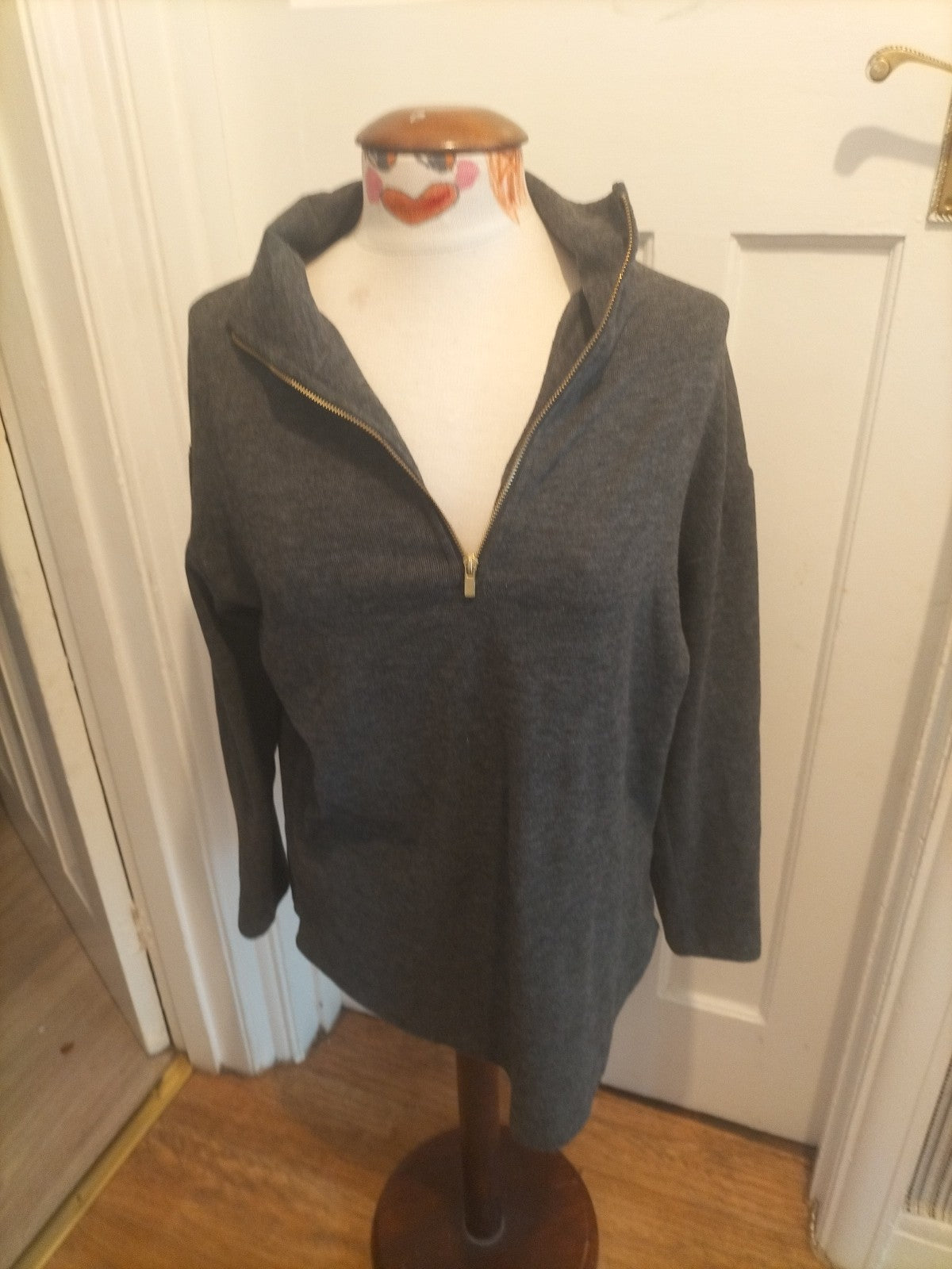 Ladies Tu Size 10 Grey Semi Zip Pullover Jumper