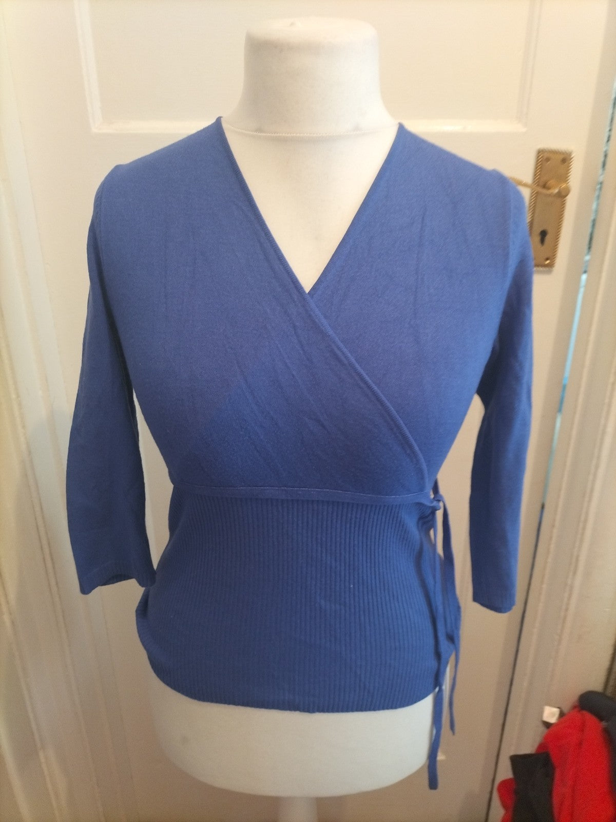 Ladies John Lewis Collection Size 10 Ribbed Blue V Neck Blouse