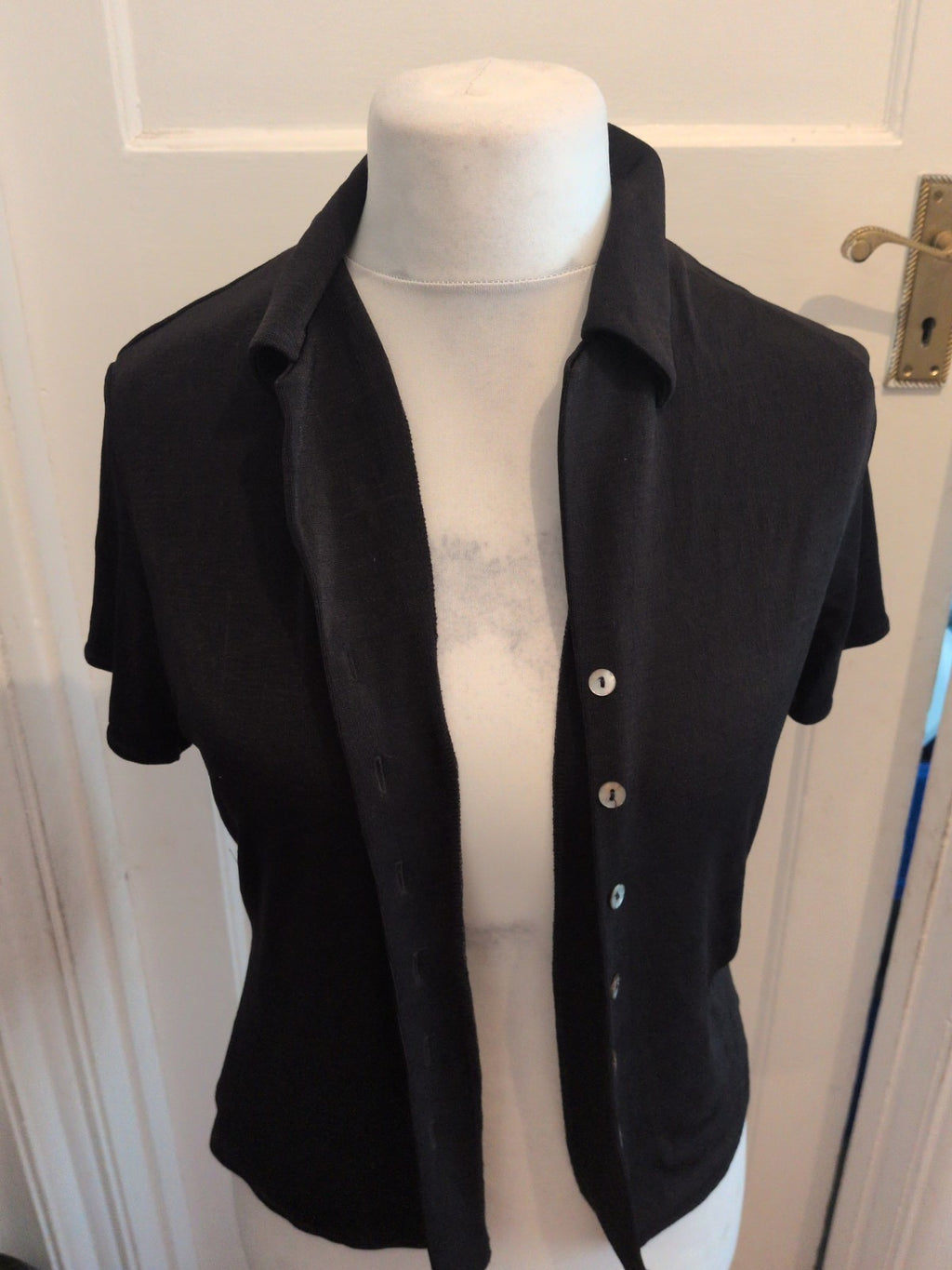 Ladies BHS Size 10 Black Buttoned Short Sleeve Collared Blouse