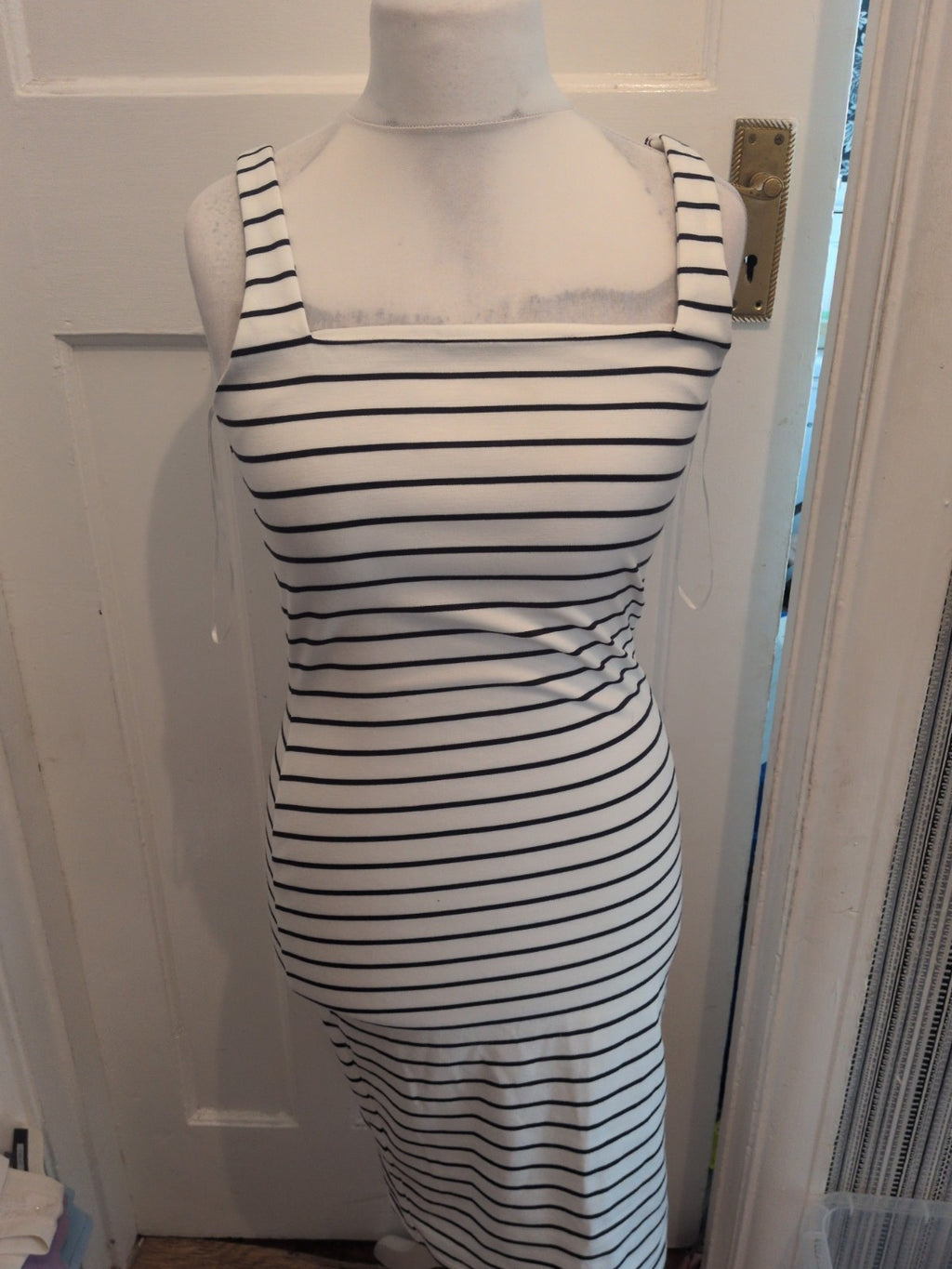 Primark 14 White With Navy Stripes Sleeveless Midi Dress