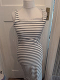 Primark 14 White With Navy Stripes Sleeveless Midi Dress
