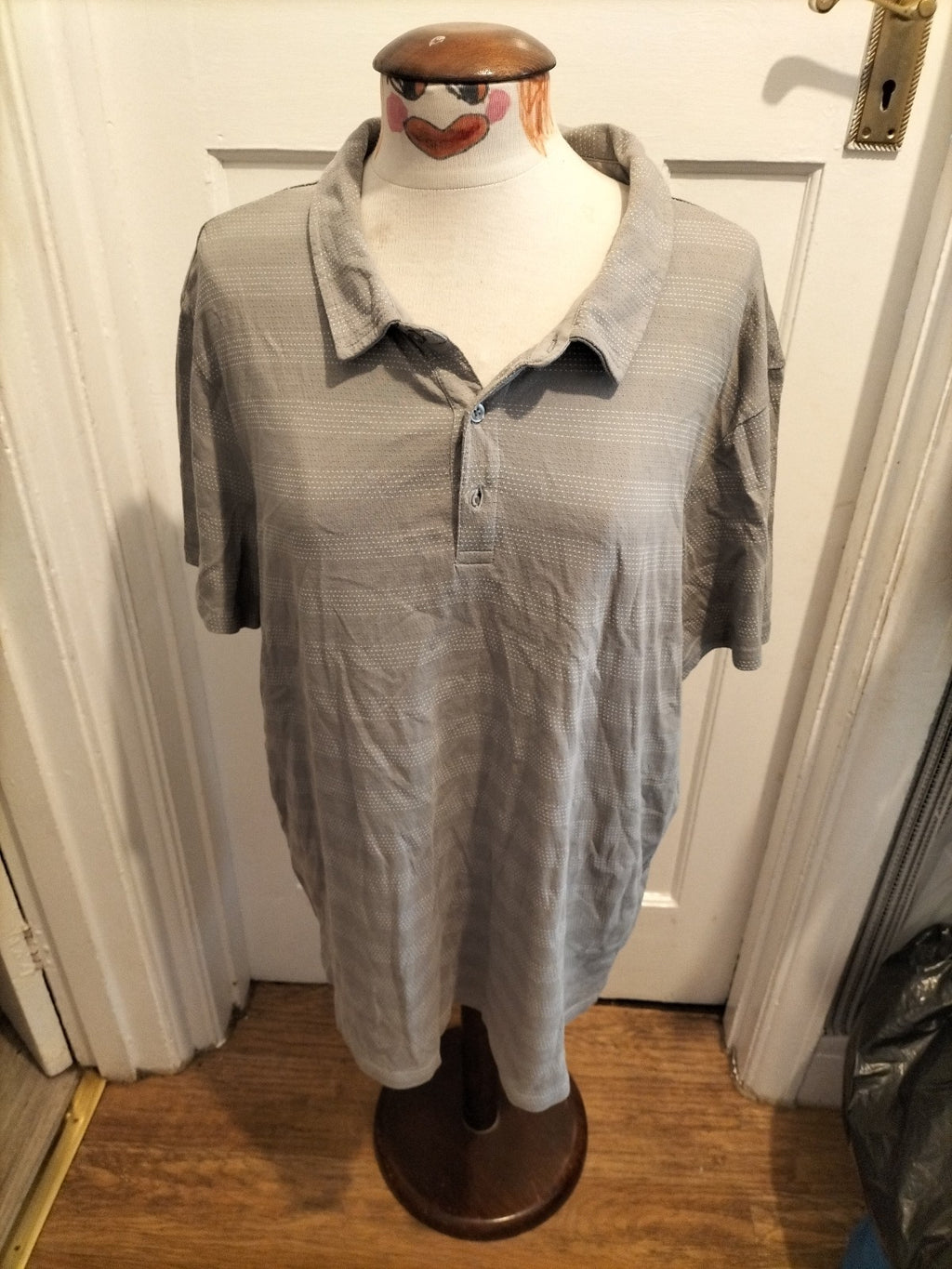 Mens Tu Size XL Grey With White Detail Pure Cotton Short Sleeved Polo