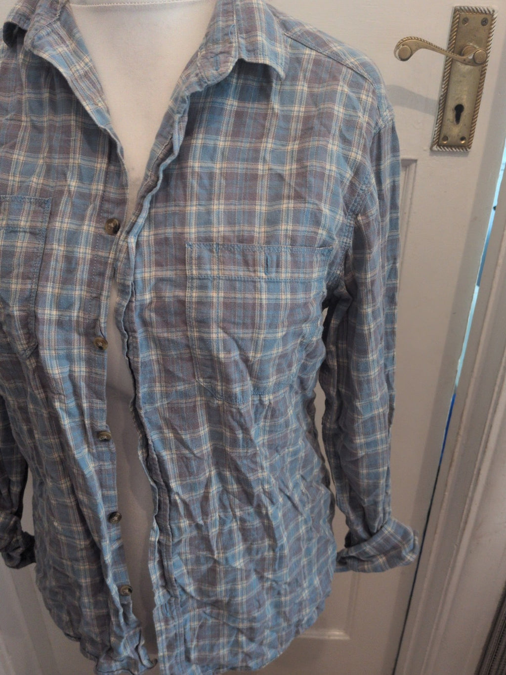 Tu Pure Cotton Medium Blue Check Long Sleeve Shirt