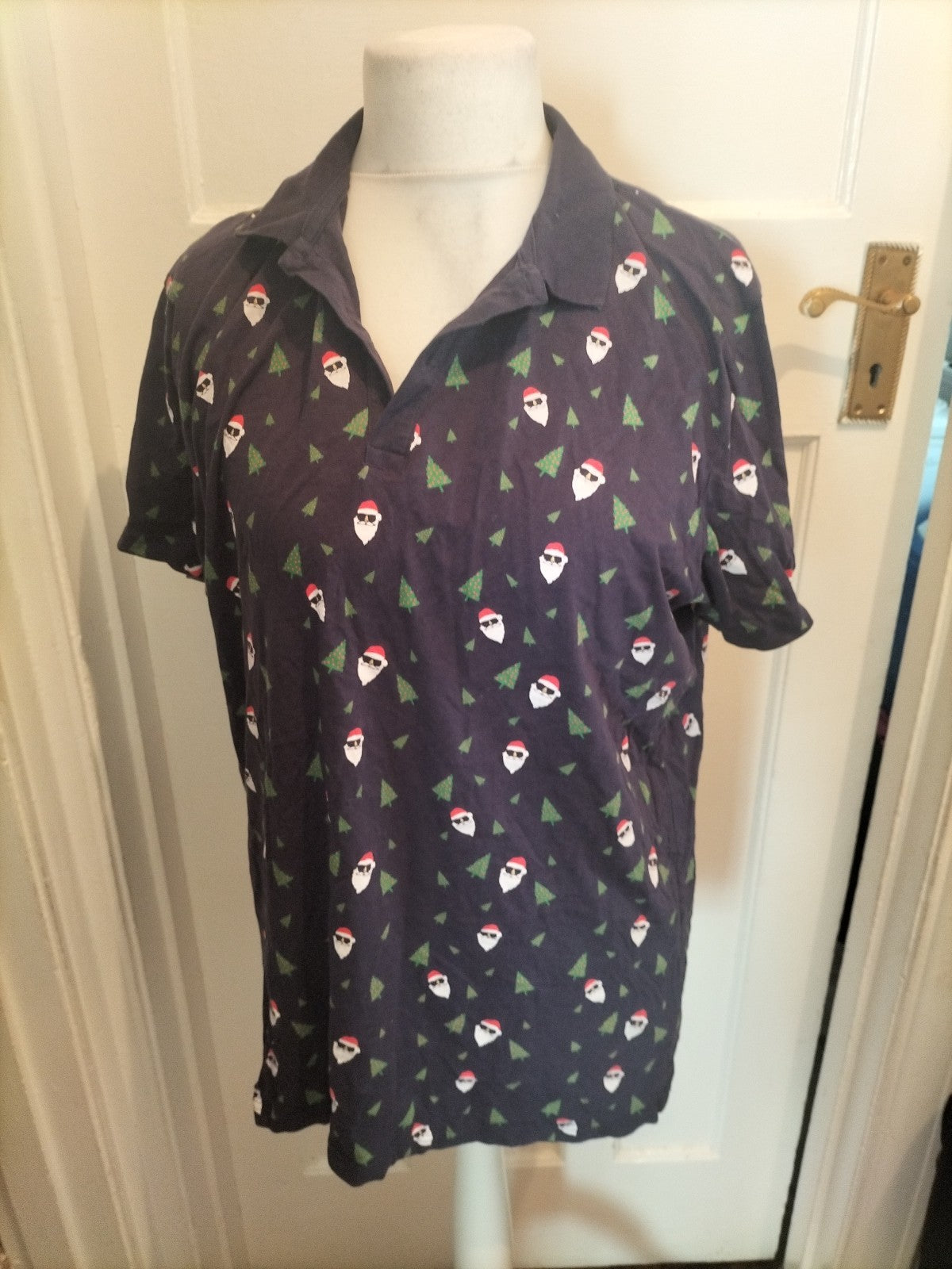Mens ACW85 Size XL Navy Christmas Short Sleeved Polo