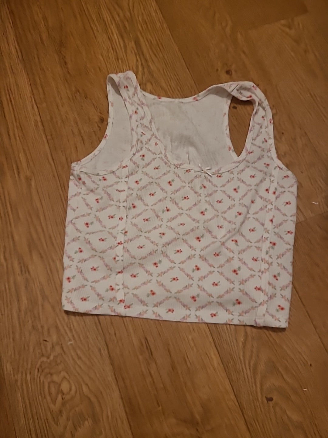 Ladies Primark Size Small Pink And White Sleeveless Floral Pyjama Top