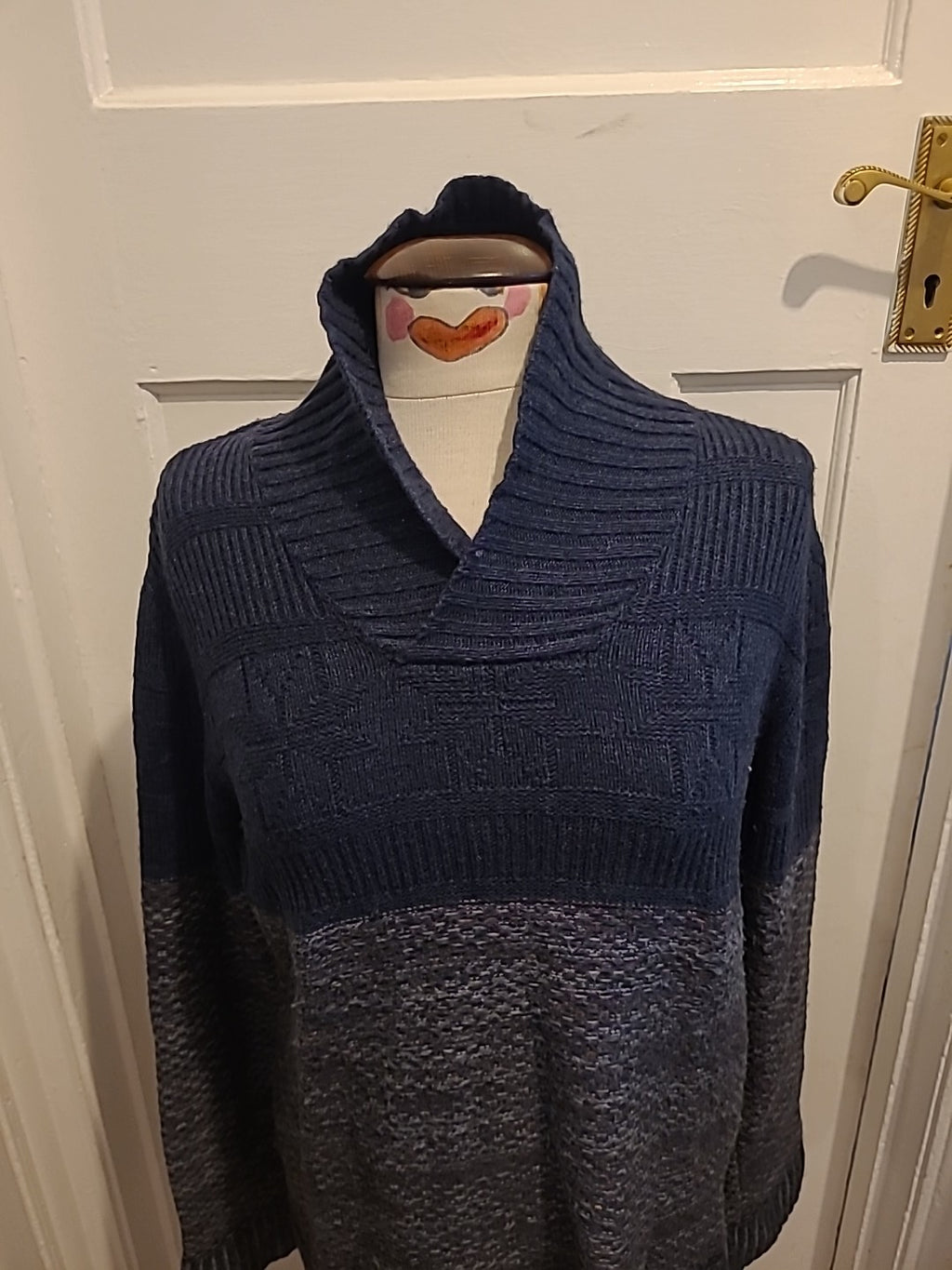 Mens North Coast Size Small Navy/Grey High Neck Long Sleeved Jumper