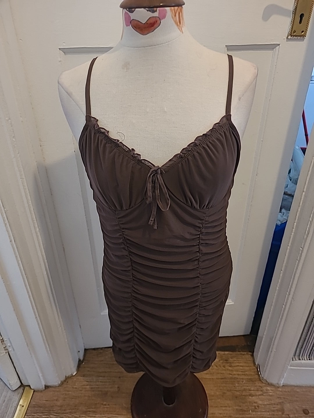 Ladies Divided Size Medium Brown Ruched Sleeveless Dress