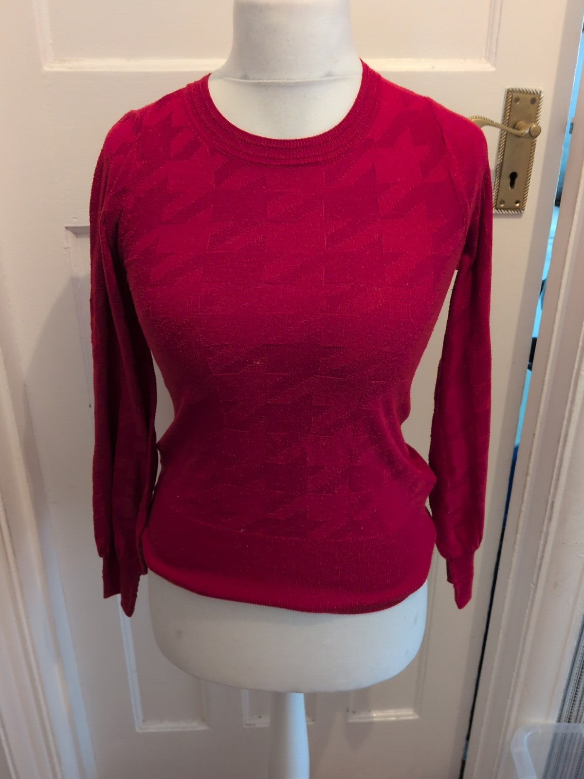 Next XS Red Long Sleeve Pattern Lightweight Jumper