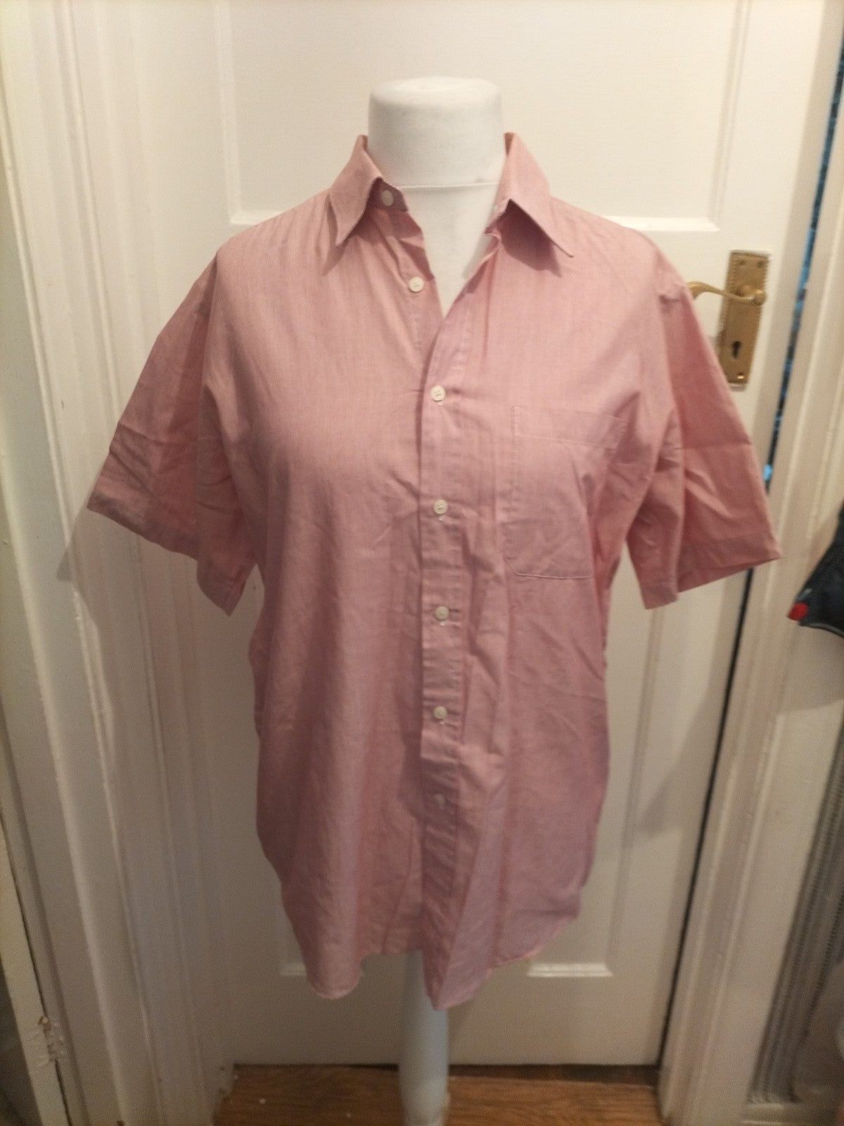 Mens St Michael Size 16 Red Thin Striped Short Sleeved Shirt