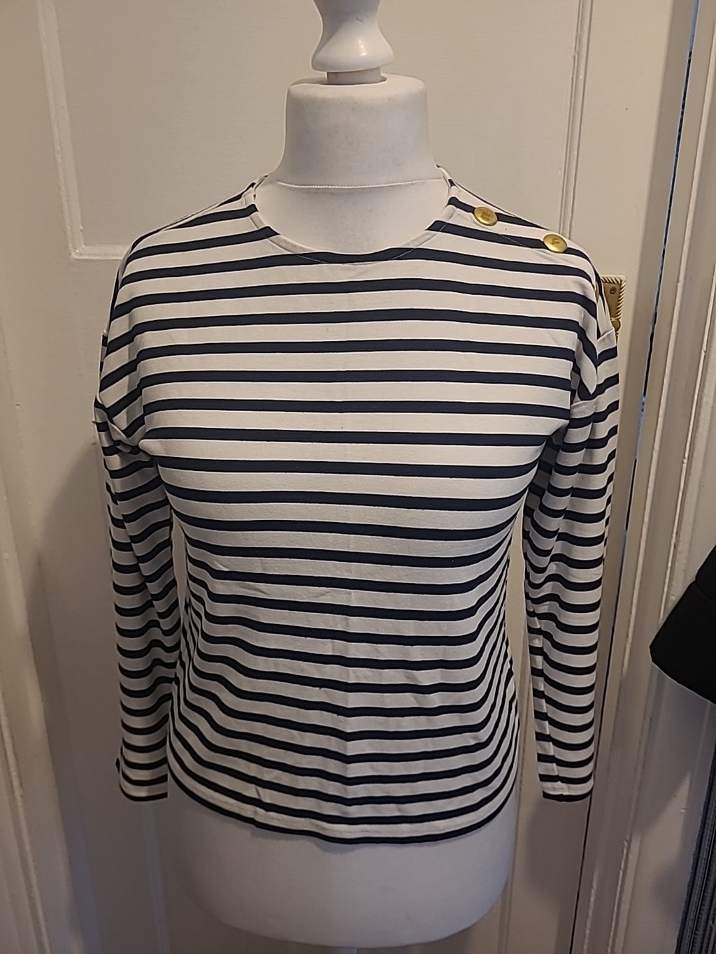 Ladies Papaya Size 8 Navy/White Long Sleeved Blouse