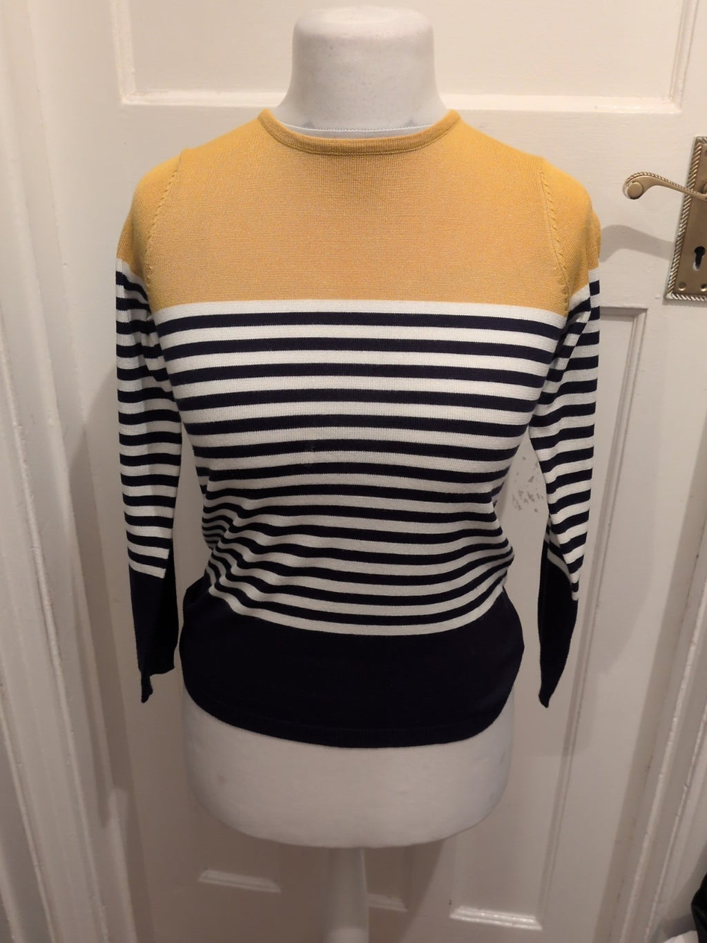 Apricot 8 Navy Yellow And White Long Sleeve Blouse
