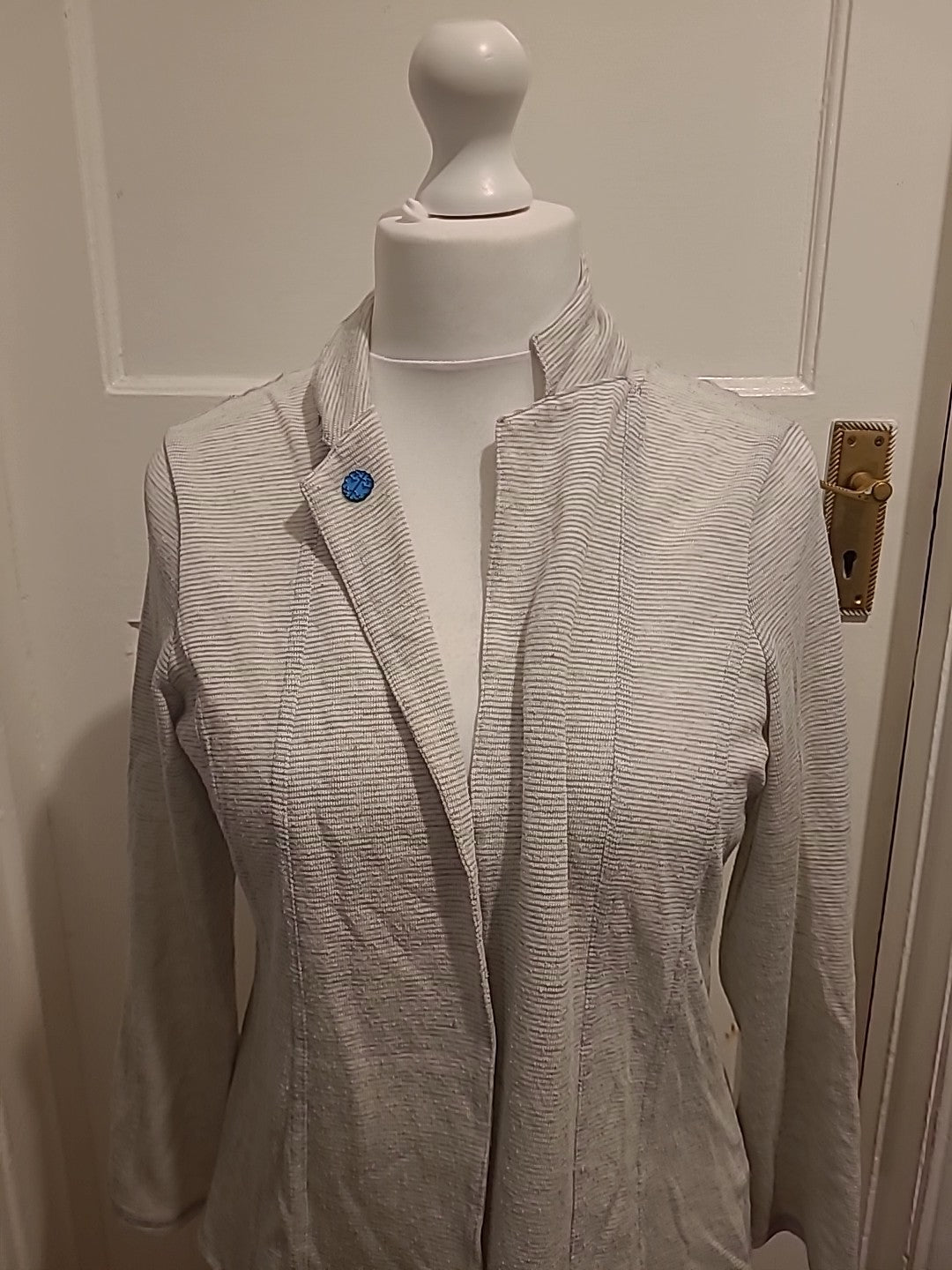 Ladies Marks And Spencer Size 16 Grey Striped Cardigan