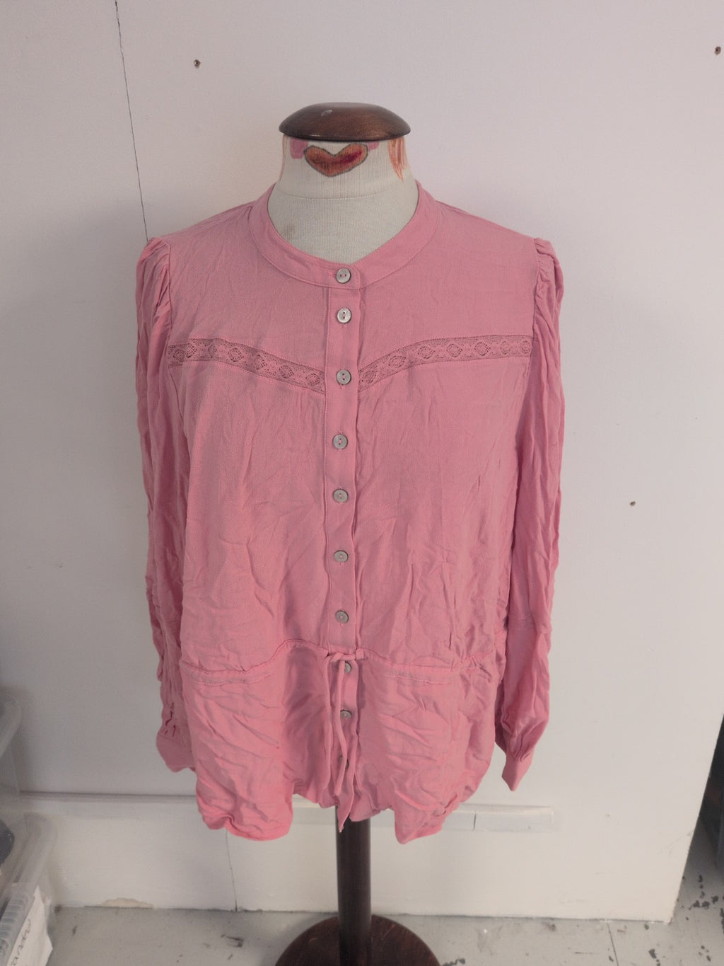 M&S Collection 16 Pink Long Sleeve Buttoned Blouse