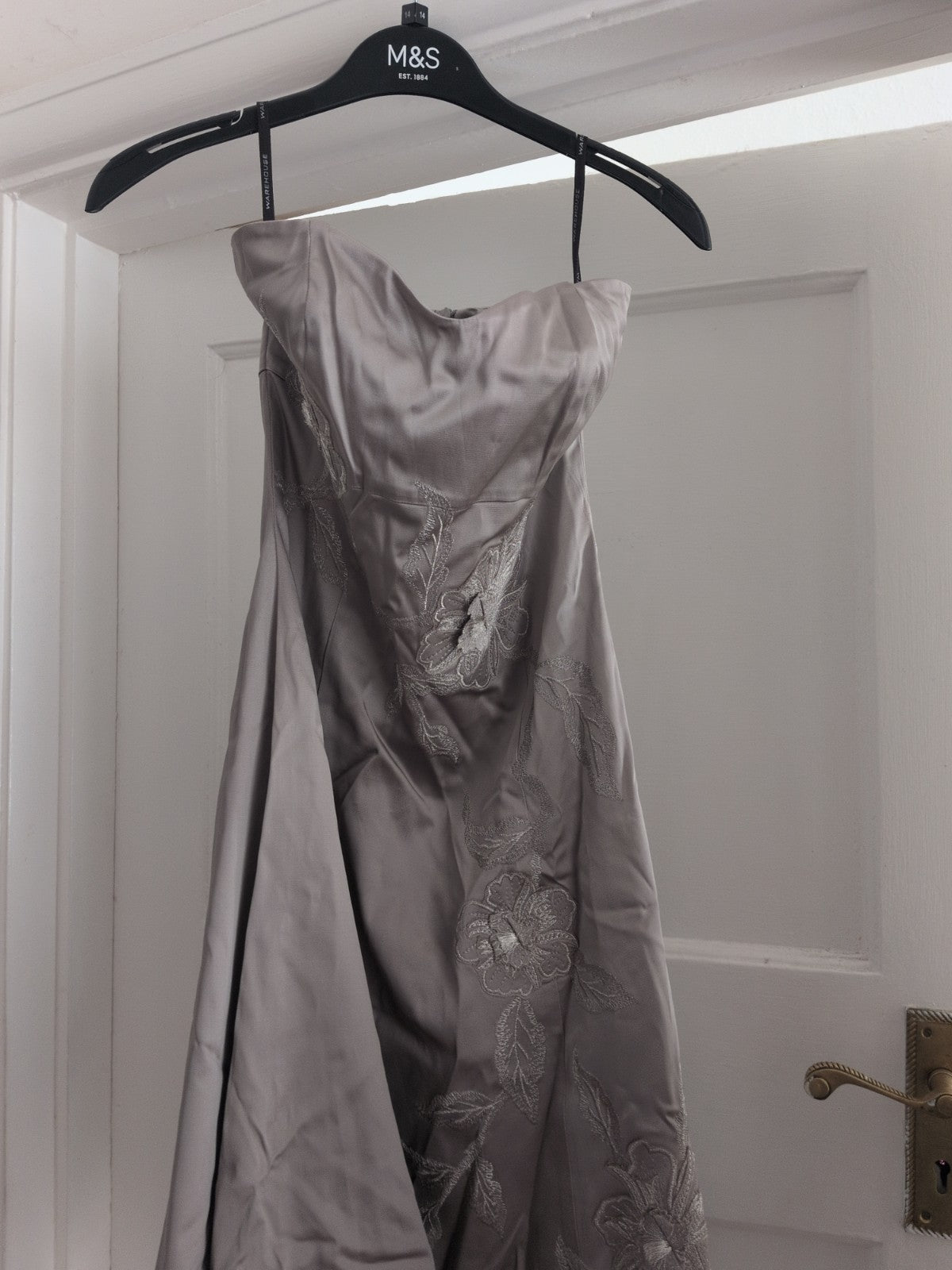 Warehouse 8 Metallic Grey Floral Boned Sleeveless Strapless Line Dress