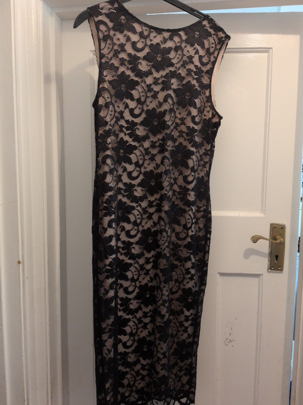 Ladies New Look Size 14 Pink With Black Lace Sleeveless Midi Dress