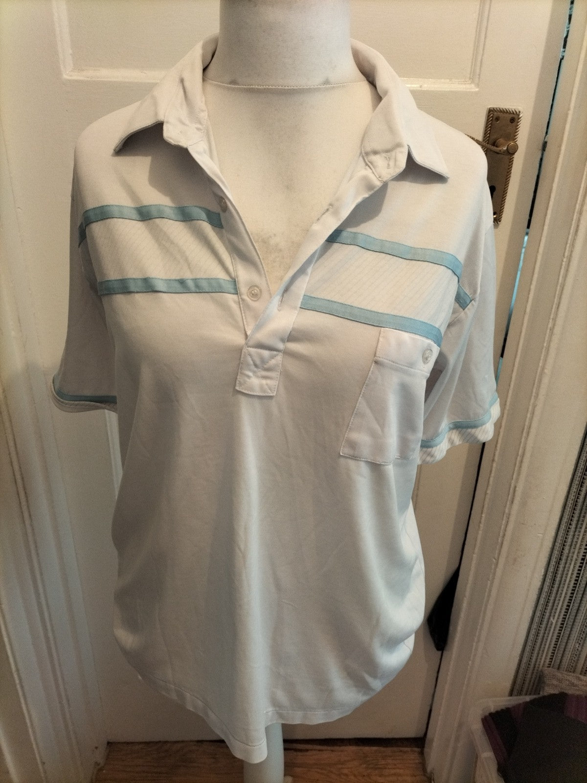 2XL White With Blue Striped Short Sleeve Polo