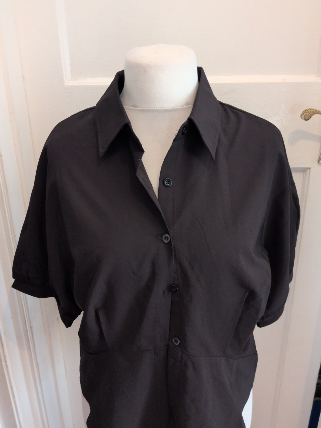 Large Black Short Sleeve Buttoned Blouse Smart