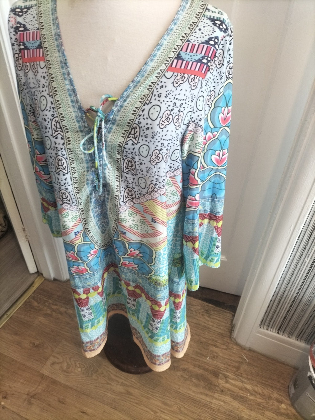 Ladies Small Multi Coloured Floral Aztec Mid Sleeved Dress